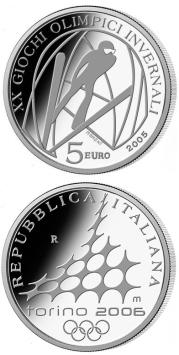 Olympische Winterspelen Turijn Schansspringen 5 euro Italië 2005 Proof